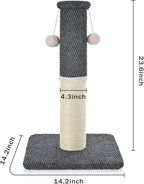 Made4Pets Tall Cat Scratching Post, Heavy Duty and Thicker Scratching Posts for Indoor Cats Adults, 23.6" Natural Sisal Cat Scratcher with Hanging Balls, Sturdy Base Cat Scratch Post, Dark Grey