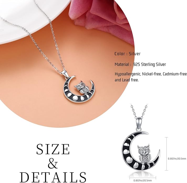 Black Cat/Fox/Owl/Panda/Butterfly/Cat/Dog Paw Print/Mushroom for Women Sterling Silver Animal Pendant Necklace Jewelry Christmas Birthday Gifts for Couples Sisters