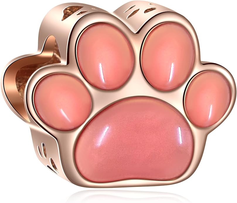 GEMDAZZ Sparkling Puppy Paw Print Charms in 925 Sterling Silver, Pave Dog Pawprint CZ Round Beads and Always in My Heart Charms, Gift for Animal Lover, fit European Women Bracelet/Necklace