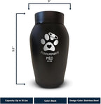 Personalized Custom Small Keepsake Urn Engraved with Pet Name, Date and Cat Design - 5.2" Black Powder Coated Steel Cremation Urn for Cat Ashes | 12-16 lb Capacity, Paws with Heart and Halo