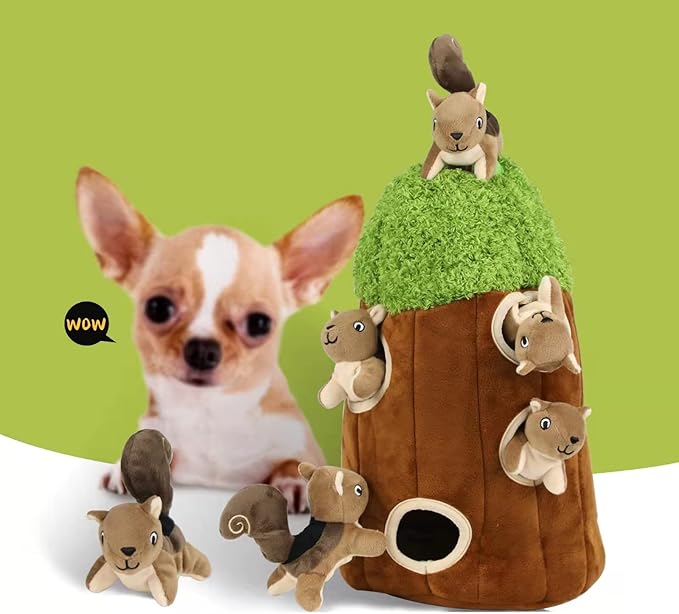 Interactive Squeaky Dog Toys Squirrel Dog Toy, Stuffing Woodland Friends Burrow, Squeaky Plush Dog Toys for Small Medium Large Dogs Small Size (Large)