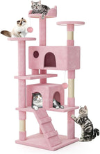MoNiBloom 60 Inch Cat Tree Tower for Indoor Cats Large Adults, Pink Cat Tower with Scratching Post, Multi-Level Furniture Activity Center with Cat Condo Pet Play House, Soft Pink
