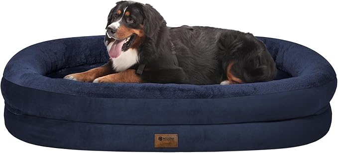 Orthopedic Washable Large Dog Bed: Cooling Dog Bed with Bolsters - Jumbo Bed Waterproof Removable Cover Non-Slip Pet Bed for Extra Large Sized - Navy