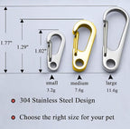 IVIA Dog Tag Clips / 2 Pack/Multiple Size 304 Stainless Steel Quick Clip with Rings/Easy Change Dog Cat ID Tag Holder for Small pet Collars and Harnesses.(2 Medium Gold)