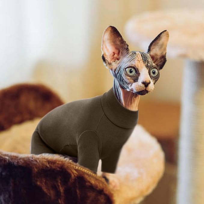 ROZKITCH Hairless Cat Sweaters, Sphynx Sweater Shirt Kitten Soft Clothes Pullover Cute Cat Pajamas Jumpsuit Apparel Pet Winter Turtleneck for Cats and Teacup Chihuahua Small Dogs Coffee 2XL