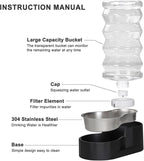 RIZZARI Dog Water Dispenser Bowl: 8L Large Black Stainless Steel Automatic Pet Dispenser with Triple Filter and Specialized Brush - for Senior Dogs with Joint Problems in Garage Garden