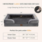 Comfort Expression Cooling Dog Bed for Large Dogs, Memory Foam Orthopedic Dogs Beds, Waterproof Washable Dog Beds with Removable Cover, Pet Bed Sofa with Bolster(Large,Leaden Grey)
