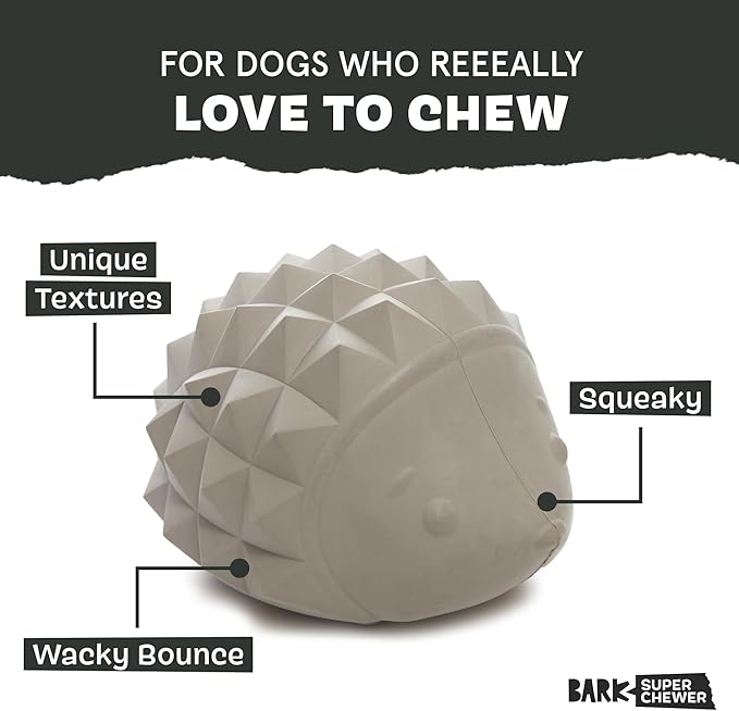Barkbox Sven The Hedgie Super Chewer Dog Toy | Natural Rubber, Wacky Bounce & Rippled Texture | Durable Dog Toy for Aggressive Chewers, Medium to Large Dogs