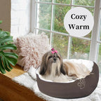 Evelots Warm Pet Bed for Cats or Small Dogs - Calming, Anti-Anxiety, Soft, Cozy Donut Cuddler -Removeable Fluffy Sherpa Insert- Machine Washable -Fleece Lining- Non-Slip Bottom -Assorted Colors