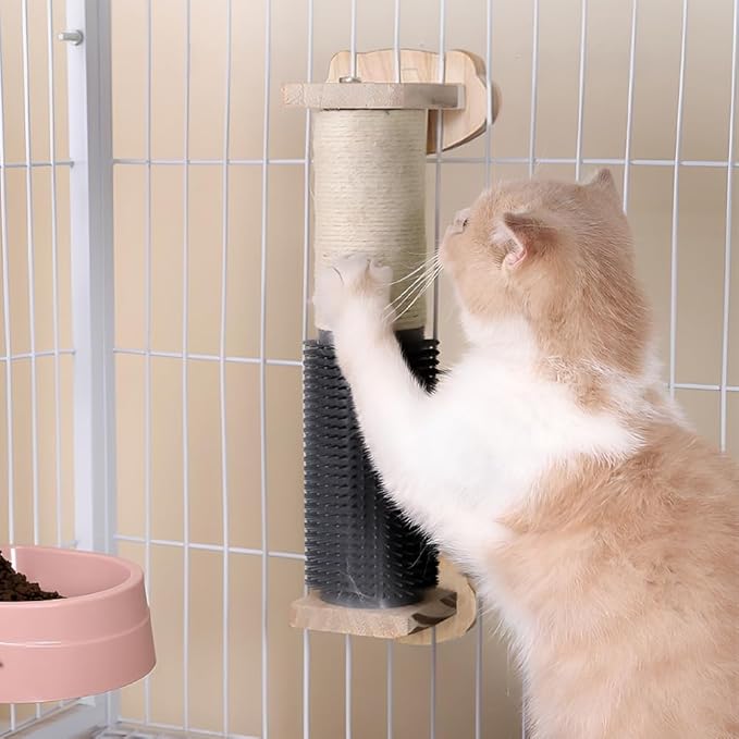 haozaikeji Cat Scratching Post for Crate Cage, Cage Mount Cat Scratcher Cage Scratcher Pole Natural Sisal Cat Scratching Post with Self Groomer and Massager for Indoor Cats Kitten