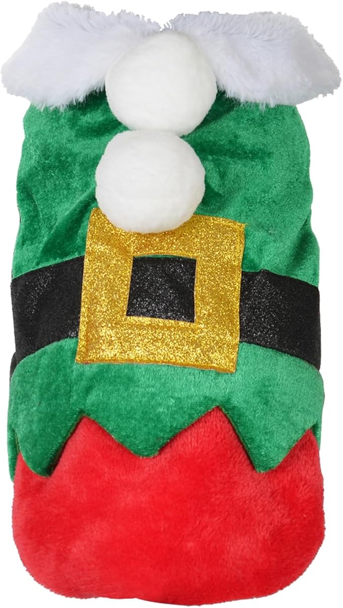 Funny Elf Dog & Cat Costume - Christmas Party Outfit, Winter Coat for Dogs & Puppies (S)