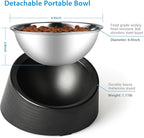 Tilted Angle Dog Bowl, 15° Slanted Stainless Steel Dog Cat Food Bowl, Non-Slip & Non-Spill Pet Feeder with Elevated Detachable Melamine Stand, Easy to Get Food Dish, Large 2 Cup Black