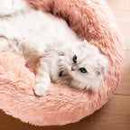 Cat Beds for Indoor Cats - Cat Bed Washable 24 inches, Dog Beds for Small Medium Dogs, Anti Anxiety Round Fluffy Plush Faux Fur Cat Bed, Thick Bottom (Pink, Large)