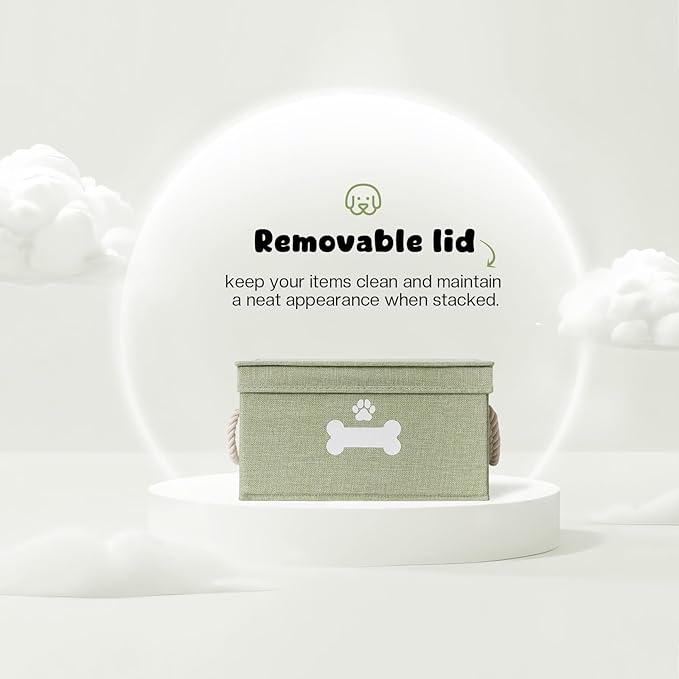 Dog Toy Basket with Lid, Dog Basket for Toys, Dog Toy Box with Cotton Rope Handles, Collapsible Storage Bins for Tog Toys, Dog Storage Organizer, Green