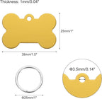 MECCANIXITY Bone Shaped Dog Tag Pet ID Tags, 38mmx25mm/1.5" x1 Metal Yellow Blank Dog Tags Cat Tags with Ring for Dog Cat, Pendant Crafts, Pack of 30