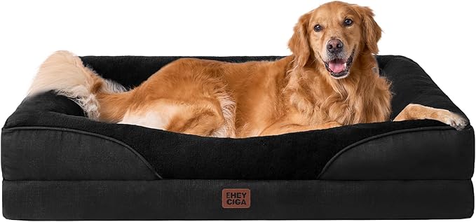 EHEYCIGA Memory Foam XL Dog Bed for XLarge Sized, Extra Large Orthopedic Dog Sofa with Sides and Waterproof Liner, Washable Bolster Pet Couch with Removable Cover, 42x30x7.5 Inch, Black