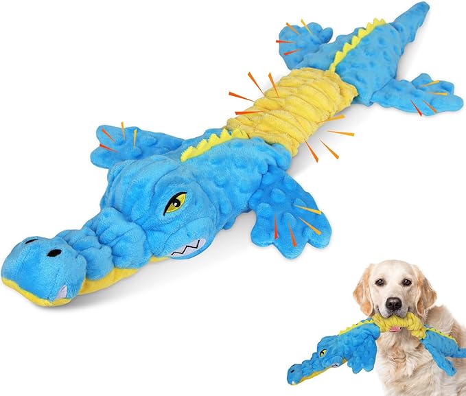 Dog Toys Cute Crocodile Squeaky Plush Pet Toy for Small to Large Breeds Interactive Chew Toy with Whistle & Crinkle Paper Tough Pet Toys for Aggressive Chewers and Puppies & Dog Lovers