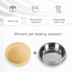 Disposable Cat Food Bowl Set (300 Pcs Small Paper Bowls + 2 Pcs Stainless Steel Pet Bowls) Dog Disposable Bowls Disposable Cat Plates for Wet Food Pet Food Bowl for Pet Feeding Station(Khaki Brown)