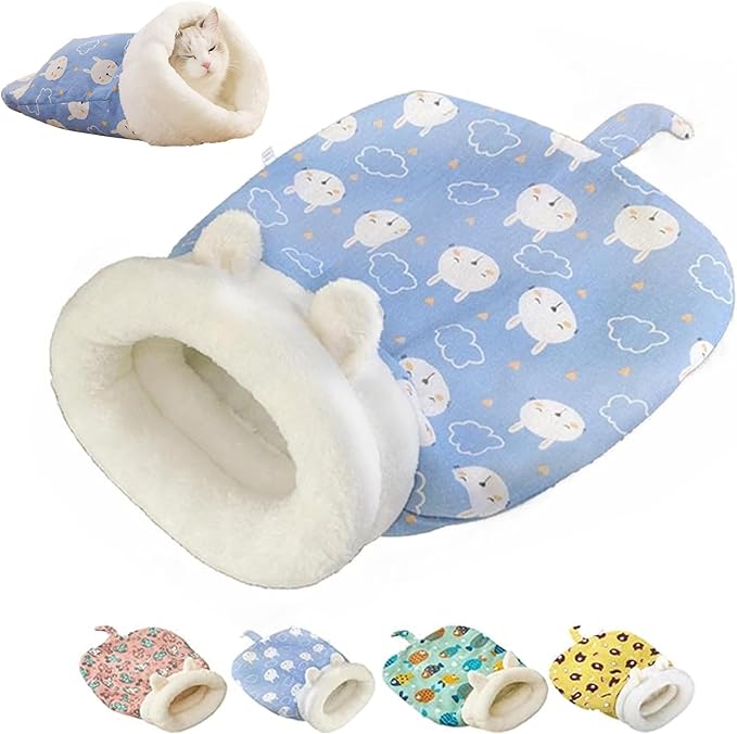 1PC Cat Sleeping Bag,Cat Sleeping Bag for Indoor Cats,Warm and Cozy Cat Sleeping Bag,Cat Winter Sleeping Bags, 360° Wrap Self Warm Cat Cave Bed Suitable for Pets Under 7.5 kg/16LB(Blue)