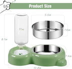 Dog Bowls, Cat Food and Water Bowl Set with Water Dispenser and Stainless Steel Bowl for Cats and Small Dogs - Green