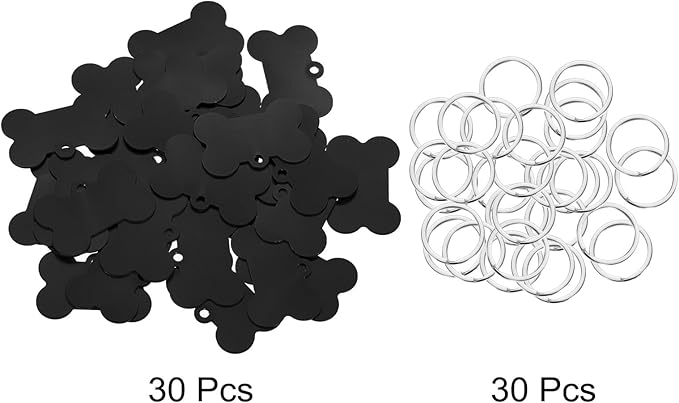 MECCANIXITY Bone Shaped Dog Tag Pet ID Tags, 38mmx25mm/1.5" x1 Metal Black Blank Dog Tags Cat Tags with Ring for Dog Cat, Pendant Crafts, Pack of 30