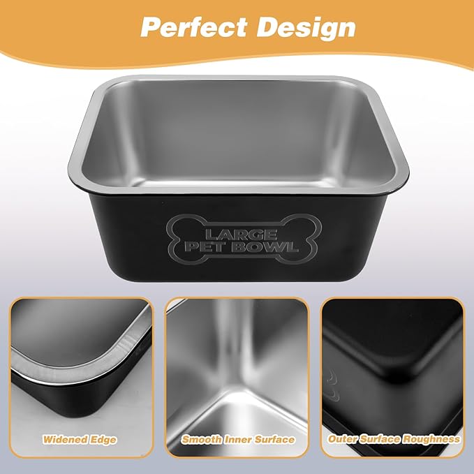 3 Gallons Large Dog Water Bowl, Stainless Steel Metal Dog Bowls, Large Capacity Pet Food Bowl Water Dish for Indoor and Outdoor Universal for Medium to Giant Dogs Black