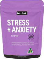 Stress and Anxiety Supplement for Dogs - Calming Dog Powder Supplement - Decreases Stress, Calms Fear & Anxiety, Eases Aggression & Insomnia, Relaxes Body and Mind - Beef Flavour - 6.4oz - 90 Scoops