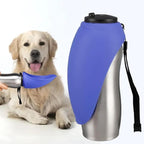 Portable Dog Water Bottle, 24 oz, Stainless Steel, Convenient Pet Water Dispenser, Collapsible Travel Bowl, Walking, Hiking, and Outdoor Activity, Compatible with Various Pets, Houd2Go (Blue, 24oz)