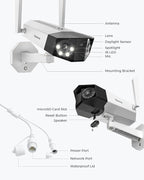 REOLINK 4K WiFi Security Camera with 180° Ultra-Wide Angle, 2.4/5GHz Plug-in Outdoor Camera, Smart Human/Vehicle/Animal Detection, Color Night Vision, Two-Way Talk, DC 12V/2A, Duo 2 WiFi