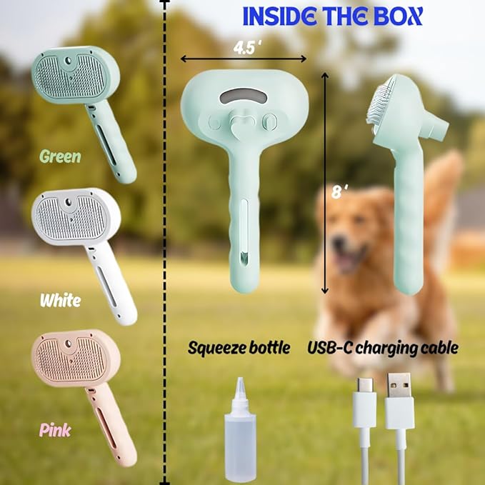 Pet Steam Brush for Cats Dogs, 3-in-1 Cat Grooming Tool with Water Spray and Quick Hair Release Button, Hair Removal Comb for Shedding, Steamy Brush (Pink)