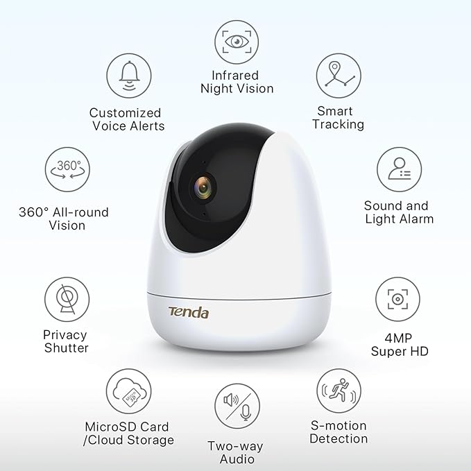 Tenda 2.5K Security Camera Indoor,4 MP Pet/Baby Cameras for Home Security, 2-Way Audio, Human/Pet/Baby Crying Detection, Night Vision, Plug-in WiFi Camera for Inside House (CP7)