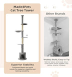 Made4Pets Floor to Ceiling Cat Tree 93-106'',Tall Cat Tower 5 Tiers,Adjustable Height, Stable Cat Tree Tower with Scratching Posts, Fluffy Condo, Hammock and Ball Toy for Indoor Cats/Kitten, Gray