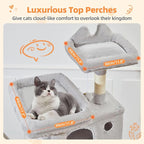 Taoqimiao Cat Tree 71-Inch, Cat Tower for Indoor Cats Large Adult, Multi-Level Large Cat Condo, 8 Sisal Scratching Posts, Metal Frame Cozy Hammock, Scratch Board, 2 Top Perches, Light Gray MS026LW