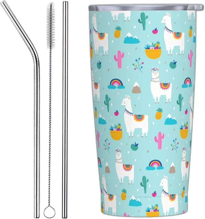 Llama Tumbler with Lid and Straw, Llama Cup 20 Oz Stainless Steel Insulated Water Bottle Travel Coffee Mug, Llama Gifts for Women