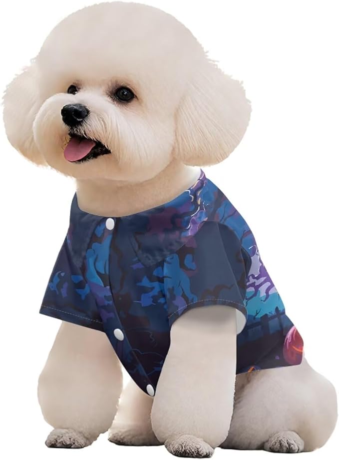 Dog Halloween Shirts for Medium Dog Girls Boys Puppy Ghost Shirt Spring Summer Button Up Pet Outfit Fashion Cat Clothes Lightweight Puppy Holiday Apparel for Yorkie Poodle Shih Tzu Dachshund