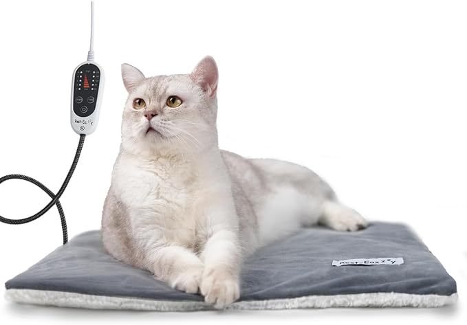 Rest-Eazzzy Cat Heating Pad, Cat Bed with Removable Cover Heated Cat Bed 5 Level Timer and 5 Level Temperature, Cat Beds for Indoor Warming Mat for Cat Dog (Heat pad, Pure-Grey)