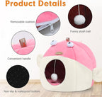 Vanansa Cat Bed for Indoor Cats, Large Covered Cat Bed with Anti-Scratch Lining, Ultra Soft Cat Hideaway, Warm Cute Cat House with Hanging Toy, Pet Bed for Large Cats, Puppy Dog 9-13LB (L, 18" x 15")