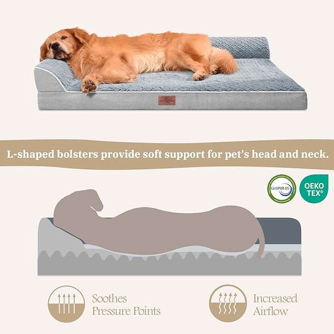 Comfort Expression Dog Beds Medium Size Dogs, Orthopedic Medium Dogs Beds, Waterproof Dog Beds with Removable Washable Cover & Non-Skid Bottom(Grey)