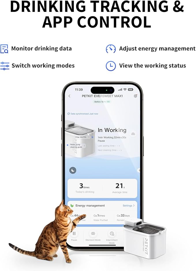 PETKIT EVERSWEET MAX Cordless Cat Water Fountain & Automatic Pet Feeder, 105 fl oz/3L Pet Water Fountain for Cats Dogs Inside, 2.4G WiFi Cat Dog Feeder