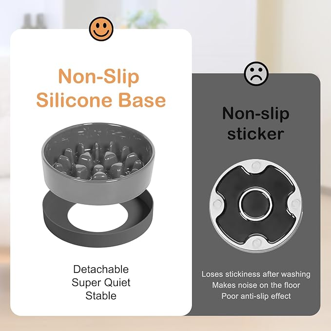 Sted Ceramic Slow Feeder Dog Bowls with Silicone Base, Slow Feeding Dog Bowl Small Medium Breed, Dog Food Bowls for Fast Eaters, Slow Down Eating, Puzzle Dog Food Bowl, Maze Grey