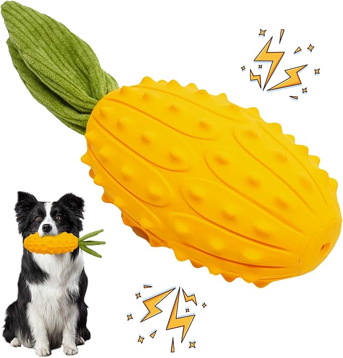 Squeaky Dog Chew Toys, Strong Tough Dog Toy with Natural Rubber, Teething Chew Toys for Small Medium Large Breeds, Kiwano Horned Cucumber Shape