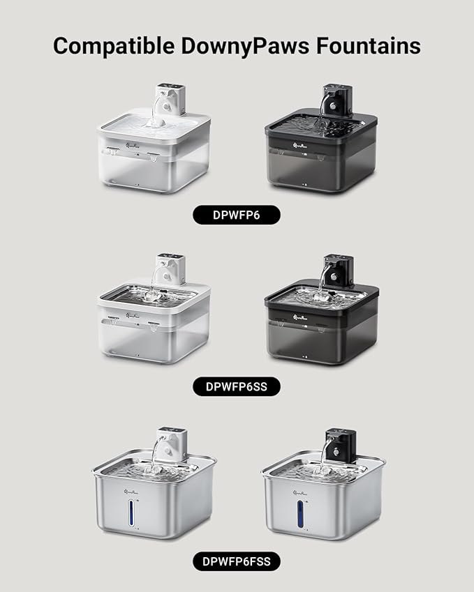 DownyPaws 6 Packs Replacement Filters for Battery Operated Cat Water Fountain Cordless Wireless DPWFP6, 3 Months Set of Replacement Filters