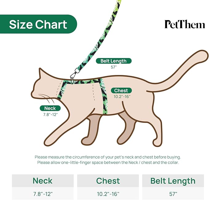 Cat Harness and Leash Set - Escape Proof Adjustable Cat Harness, Comfortable Soft Lightweight, Use Safe & Easy, Walking Travel Kitten Harness for Small Medium Large Cats (Green Cat Whispers)