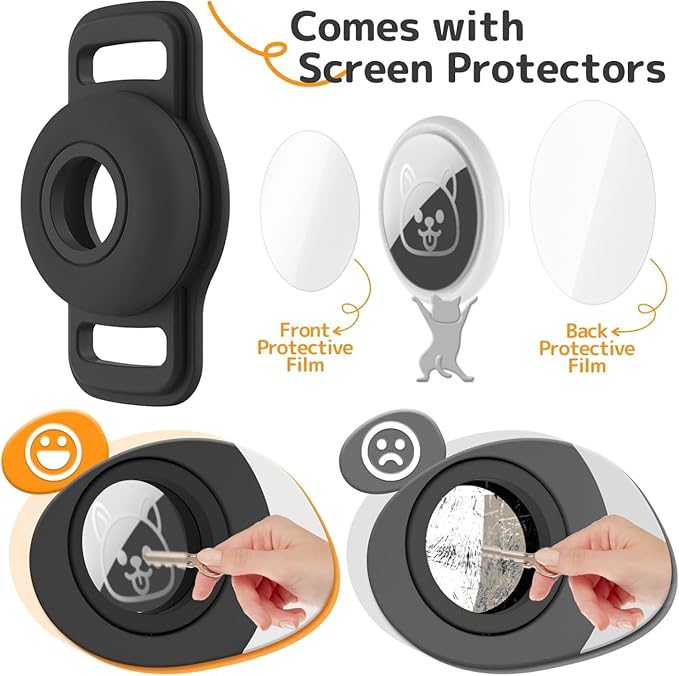 Dog Collar Holder: 2 Pack Soft Silicone Holder for Pet Dogs Cats Collar, Sturdy Dog Tracker Protective Case, Pet Friendly Accessories Compatible, Black