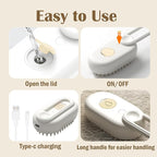 Rechargeable Pet Steam Brush for Cats & Dogs, Self-Cleaning Hair Brush for Shedding, Rotating Handle Cat & Dog Grooming Tool for Long & Short Hair- White