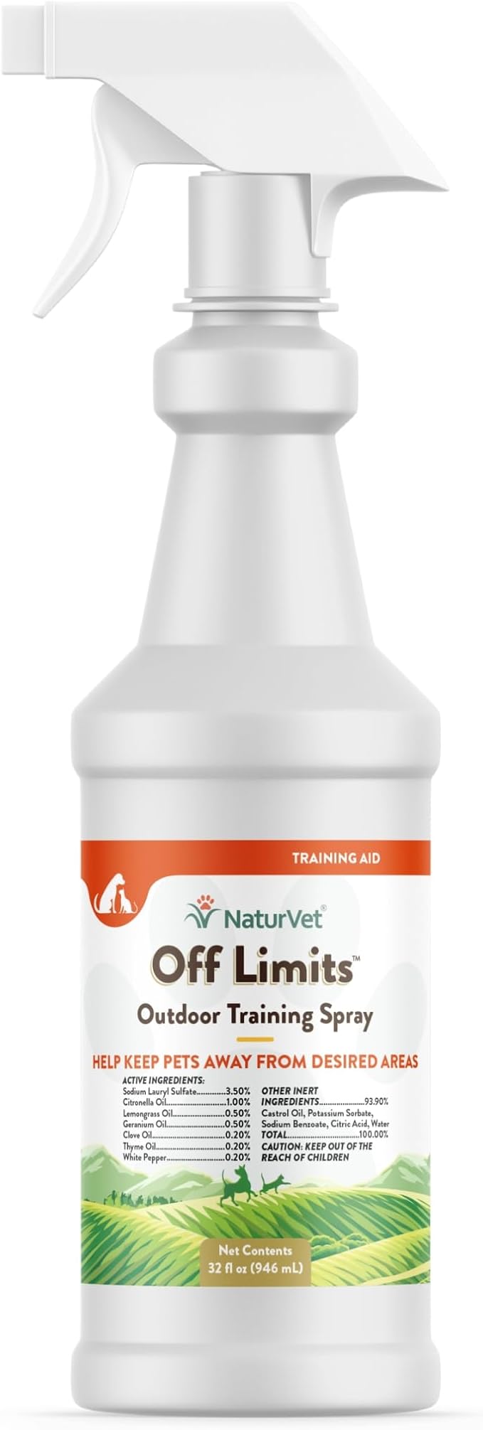 NaturVet Off Limits Pet Training Spray for Dogs & Cats – Deters Pets from Outdoor Areas – Includes Herbal Extracts – Non-Staining Sprays for Training Pets – 32 Fl. Oz.