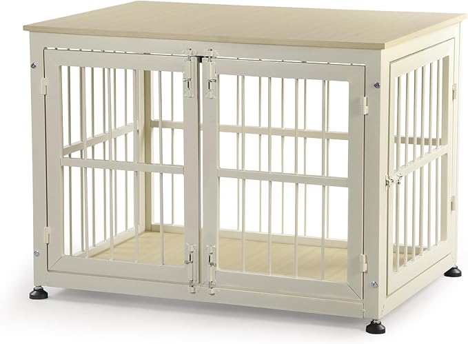 40 Inch Dog Crate Furniture for Large Medium Dogs, Wooden Heavy Duty Dog Kennel with Double Doors, Decorative Pet House Dog Cage Side End Table Indoor, Pet Cage Dog House, Beige