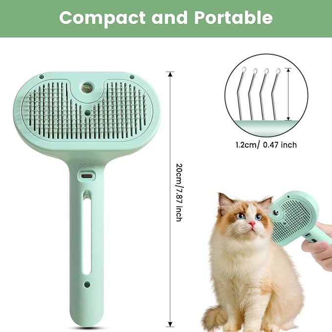 3 in 1 Cat Steam Brush, Pet Spray Hair Removal Comb for Shedding & Grooming, Water Brush for Cats Dogs Small Animals Long Short Haired with One-Click Release Button(Green)