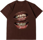 Verdusa Women's Lips Print Graphic Tees Y2k T Shirts Summer Crew Neck Vintage Going Out Tops