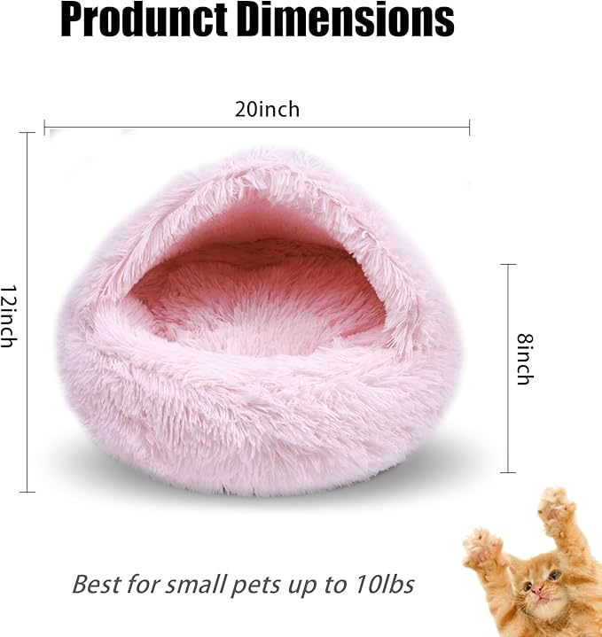 Calming Dog Beds & Cat Cave Bed with Hooded Cover,Washable Round Beds for Small Medium Pets,Anti-Slip Faux Fur Fluffy Coved Bed,Comfortable Warming Pet Bed(20 * 20inch,Light Pink)